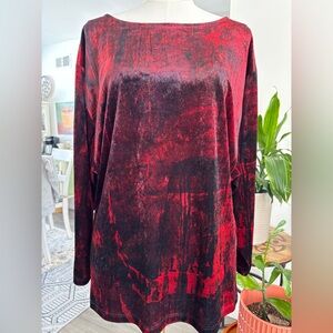 Lynn Ritchie Red and Black Velvet-Look Long Split- Sleeve Pullover Top  SKU 10